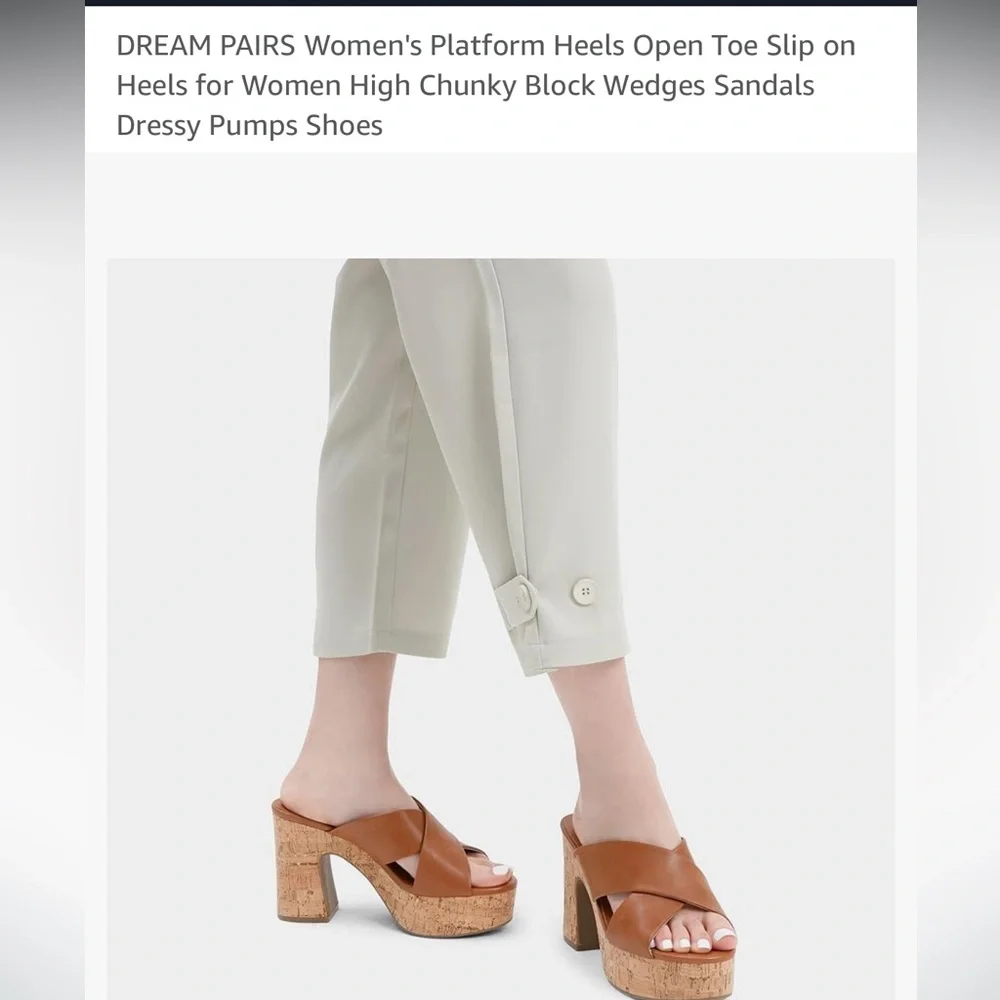 Dream Pairs Brown Open Toe Platform Sandals Size 7 Excellent Used Condition - Picture 2 of 5